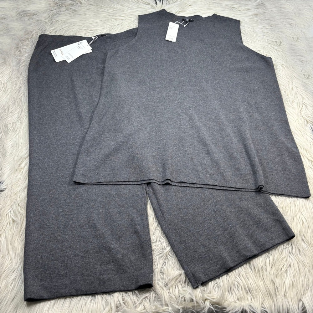 NWT Eileen Fisher 1X Mock Neck Tunic Wide Crop Pant Wool Crepe Set Quiet Luxury